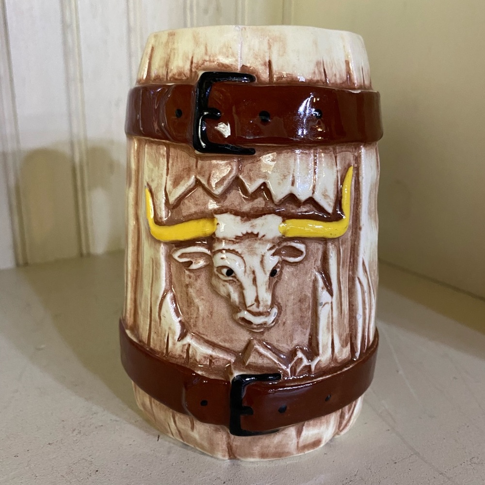 Vintage Twin Winton beer stein mug steer barrel, farmhouse